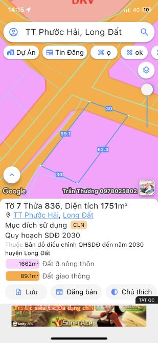 Đối diện Đảng Uỷ-trạm y tế-Lô góc 2 mặt tiền trục chính-Dt:1751m2-30mx59-100 thổ cư - 2