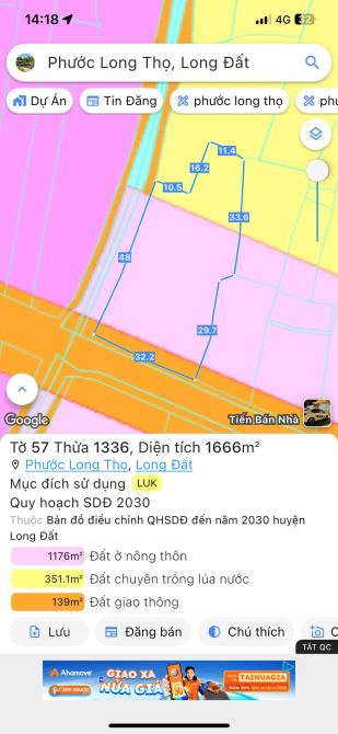 MẶT TIỀN ĐƯỜNG NGUYỄN HUỆ  ĐẤT ĐỎ - THÀNH PHỐ HỒ CHÍ MINH?     Dt mỗi lô 173 m thổ cư 80 m - 3