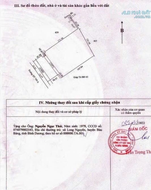 BÁN ĐẤT MT DT749A, LONG NGUYÊN, BÀU BÀNG, DT:20x62, TC100M2, SHR, GIÁ 7,0 TỶ - 3