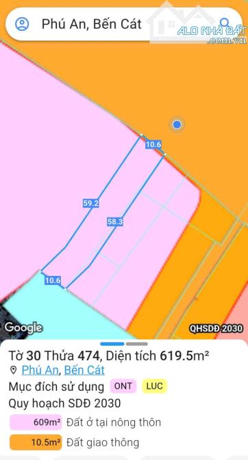 BÁN ĐẤT MT DT744, PHÚ AN, TP.BẾN CÁT, DT:10.6x59, TC200M2, SHR, GIÁ 5,5 TỶ - 3