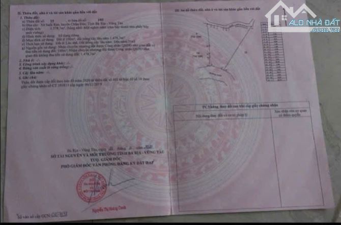 CẦN BÁN LÔ ĐẤT MT NHỰA XÃ SUỐI RAO, CHÂU ĐỨC, BRVT, DT 1600M2 GIÁ 1.7 TỈ CÒN TL - 1