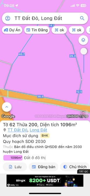 Đất sào trung tâm Đất Đỏ- 38m mặt tiền- view lúa và núi cực đẹp-sổ sẵn-giá 2ty3