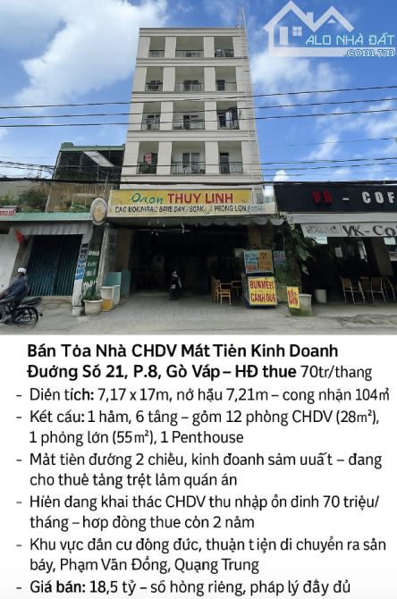Bán Tòa Nhà CHDV Mặt Tiền Kinh Doanh Đường Số 21, P.8, Gò Vấp – HĐ thuê 70tr/tháng