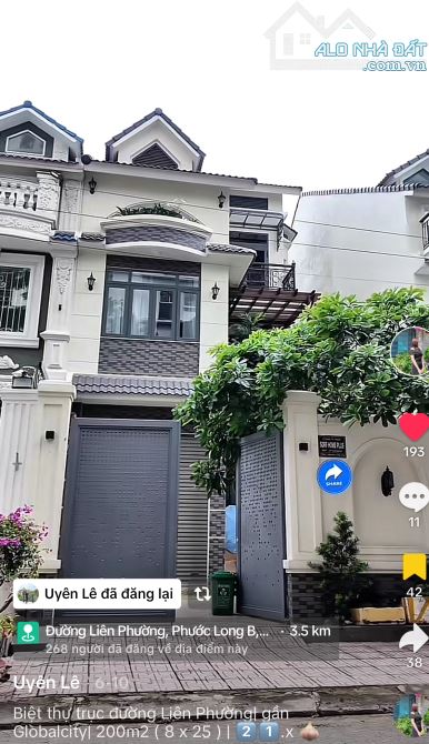 BIỆT THỰ ĐƯỜNG LIÊN PHƯỜNG QUẬN 9 | 210M2(8*25M) | 21.8TỶ GẦN GLOBAL CITY