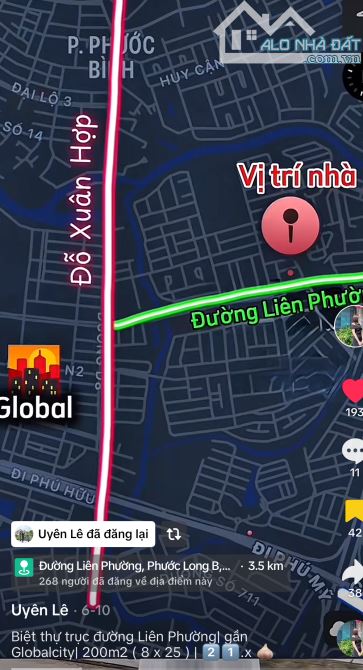 BIỆT THỰ ĐƯỜNG LIÊN PHƯỜNG QUẬN 9 | 210M2(8*25M) | 21.8TỶ GẦN GLOBAL CITY - 1