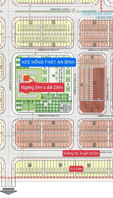 Bán nền 140m2, Đường 5A, KDC HỒNG PHÁT AN BÌNH ( 35,8 triệu/m2 )