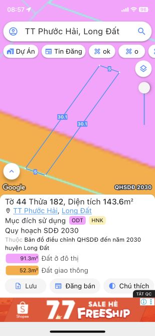 Đất thổ cư- sổ sẵn-giá 1ty4- đối diện trạm y tế- đường nối thẳng biển-dt 150m2-5x30-80 tc