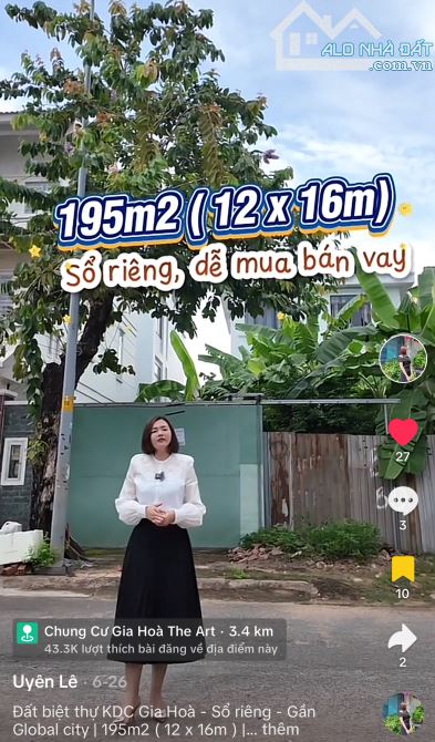 ĐẤT BIỆT THỰ GIA HOÀ | 195M2 | SỔ RIÊNG VAY ĐƯỢC | 19.X TỶ | XÂY BIỆT THỰ