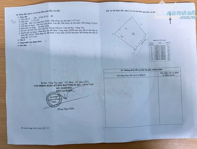 BÁN LÔ ĐẤT MẶT TIỀN ĐƯỜNG NHỰA XÃ PHƯỚC HỘI-TPHCM DT 4239M2 CÓ SẴN 262M2 THỔ CƯ - 1