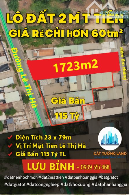 Bán Gấp Lô đất 1723m2 Full thổ. Mặt tiền Lê Thị Hà -- Gần Chợ Hóc Môn, chỉ hơn 60tr/m2 - 2