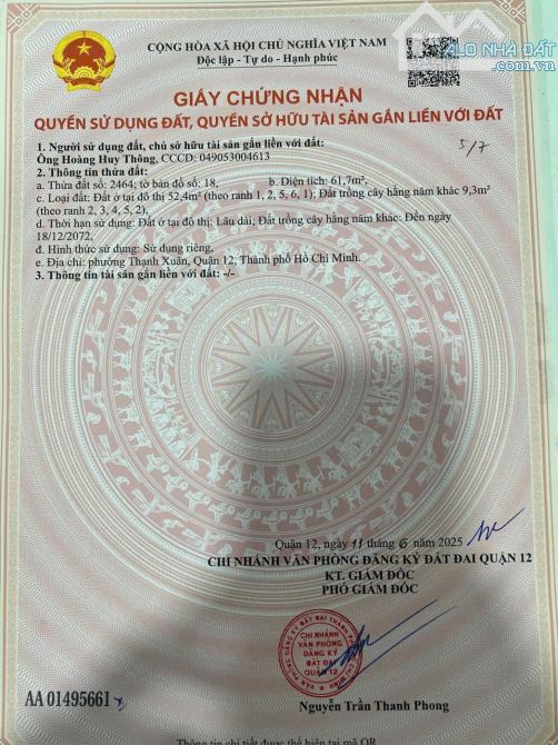 Đất mặt tiền thạnh xuân 38, thạnh xuân, q12, giá 4,35 tỷ - 4