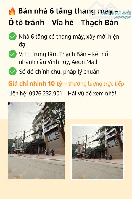 THẠCH BÀN - 60M2 - 6 TẦNG - THANG MÁY - ĐƯỜNG VỈA HÈ - NHÚ 10 TỶ