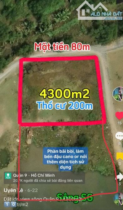 BÁN ĐẤT VIEW SÔNG SG | 4300M2 ( 80*55m ) | 43TỶ | SỔ HỒNG ĐẤT ĐẸP.