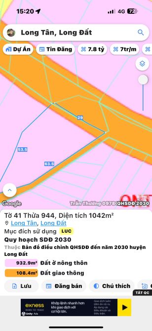 Lô Góc 1042m2 - Đất Đỏ 2.8 Tỷ Diện tích: 1042m2 -100m thổ cư Bám đường nhựa 29m, - 3