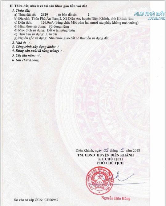 Lô đất Phú Ân Nam 2 - Diên An - Diên Khánh Đường nhựa rộng 13m Diện tích 126m2 thổ cư Hươn - 8