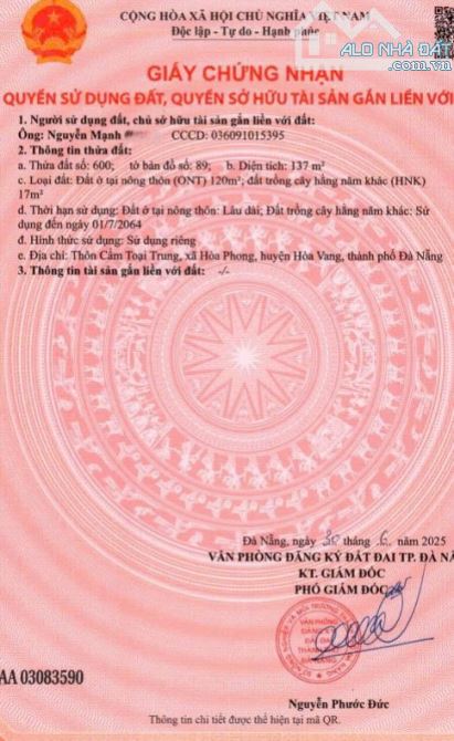 Giá gần như rẻ nhất tại Cẩm Toại Trung Hòa Vang Đà Nẵng