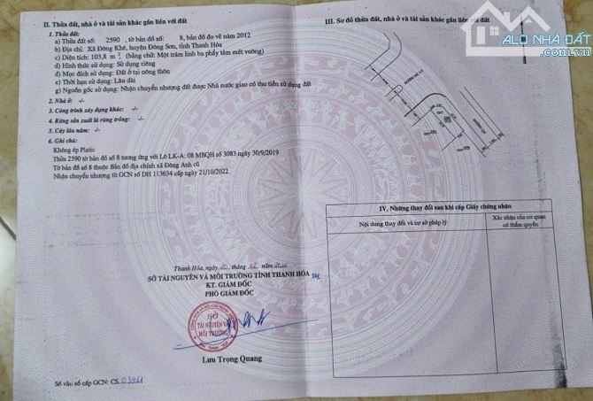 BÁN TRỤC ĐƯỜNG ĐÔI 36M MB 3083 ĐÔNG KHÊ, Đông SƠN, TP THANH HÓA