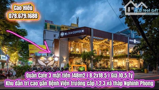 💥Quán Cafe 3 mặt tiền 148m2 ( 8.2x18.5 ) Giá 10,5 Tỷ. Trung tâm thành phố Tuy Hoà