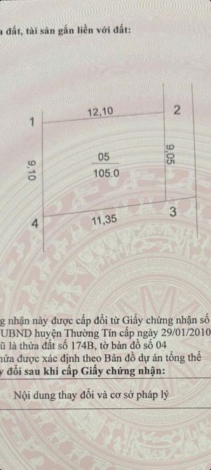 CHÍNH CHỦ BÁN ĐẤT DT 105m ( mặt tiền rộng 9,5m)  – THƯ PHÚ, THƯỜNG TÍN