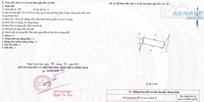 BÁN ĐẤT 104,2M2 KIỆT ÔTÔ 91 THÍCH TỊNH KHIẾT, PHƯỜNG THUỶ XUÂN, TP HUẾ, CHỈ 1,68 TỶ - 4