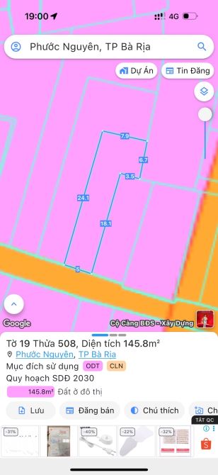 Bán Đất Trung Tâm Thành Phố Bà Rịa, hẻm nhựa Khu dân cư, 145m2 Giá 3Tỷ