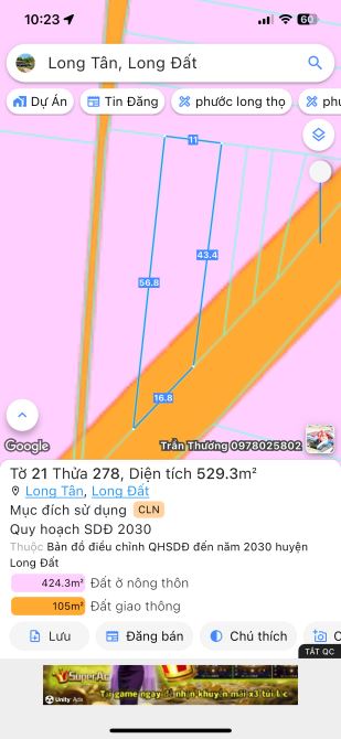 Bán Đất Mặt Tiền Đường Nhựa 9m Long Tân - Đất Đỏ - BRVT DT: 529m2 (15,18 x 56) đất đã đc p - 3