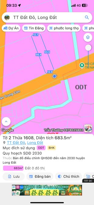 MẶT TIỀN ĐOÀN CHUNG CÒN THỊ TRẤN ĐẤT ĐỎ BRVR ; THÀNH PHỐ HỒ CHÍ MINH   Dt 683 m 12,5 x 55 - 4