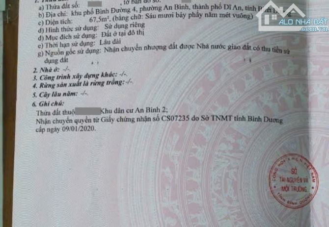 Đất gần chợ Dĩ An 2, phường An Bình, TP Dĩ An. 3,75 tỷ - 5