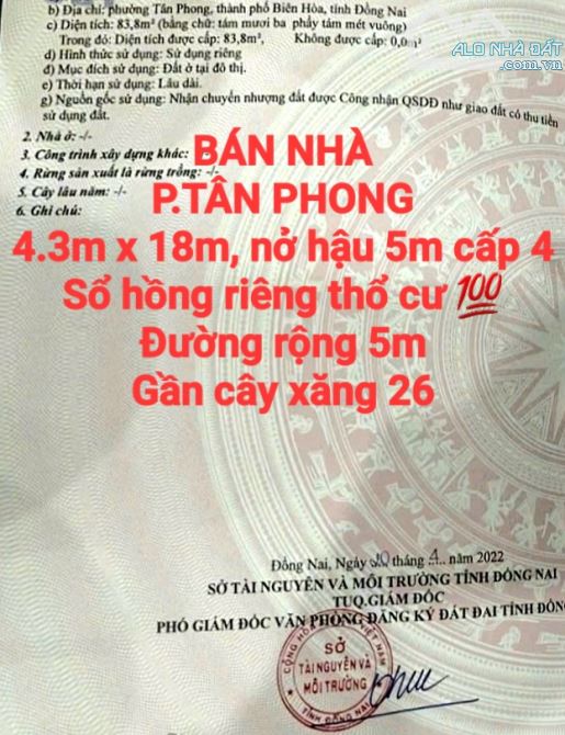 BÁN NHÀ P.TÂN PHONG, SỔ HỒNG THỔ CƯ ĐƯỜNG RỘNG 5m GẦN CÂY XĂNG 26 (NP147) HN014