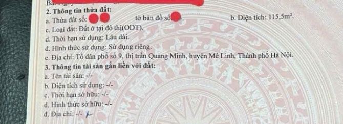 Bán lô đất Quang Minh -Mê Linh-Hà Nội-115.5m=nhỉnh 3 tỷ - 1