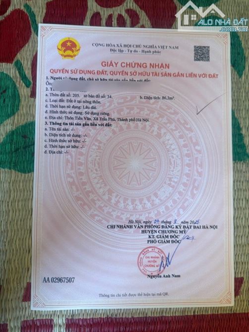 BÁN ĐẤT CHÍNH CHỦ – THÔN HẠNH CÔN, XUÂN MAI, HÀ NỘI