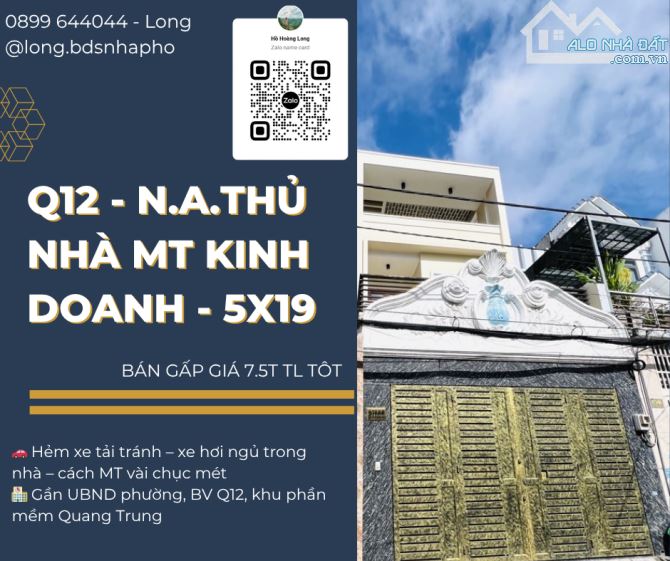 Q12 – MT 3 tầng – 5x19 – Nhánh Nguyễn Ảnh Thủ – Nhà mới  –  Khu VIP