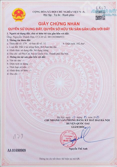 Đất nền Láng Hòa Lạc 100m2 giá 2.35 tỷ – đường ô tô, gần trường học, dân cư đông  Nguyễn