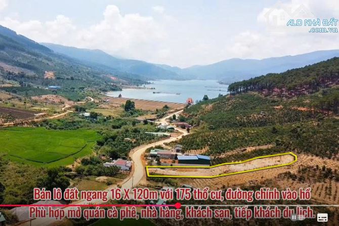 Đất Kala, lô đất ngang 16m, dài 120m, có 175mv thổ cư, đường chính đang mở rộng, đầu hồ.