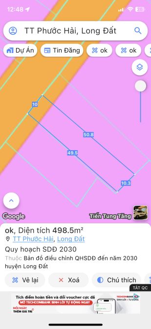 Trục chính trung tâm, đối diện quán cf The leaf- Dt:500m2-10x50m-100thổ cư-giá 3tyx - 2