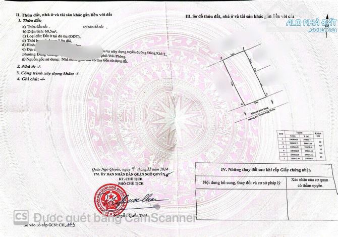 BÁN 60m ĐẤT NGANG 5,5 SIÊU ĐẸP TĐC CÂY ĐA quận Ngô Quyền