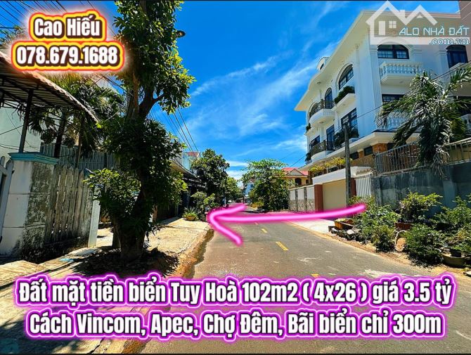 💥Đất mặt tiền biển Tuy Hoà 102m2 ( 4x26 ) giá 3.5 tỷ. Đất biển Tuy Hoà