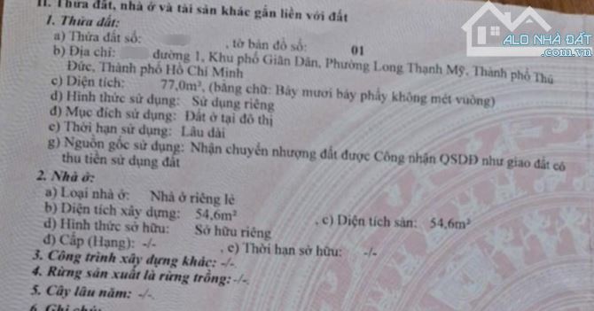 BÁN ĐẤT HX TẢI_ HOÀNG HỮU NAM_ THỦ ĐỨC _ 77M2_ CHỈ 3.9TỶ TL!  + VỊ TRÍ gần mặt tiền đường