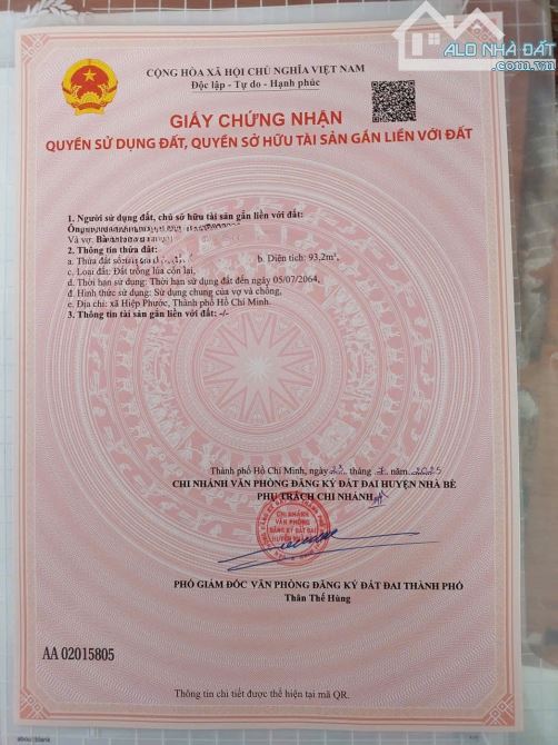 BÁN  LÔ ĐẤT LÚA NGAY HẺM 1697 LÊ VĂN LƯƠNG NHƠN ĐỨC NHÀ BÈ.