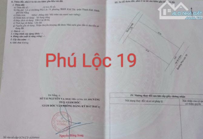 Hàng giá tốt. Đất  đường 5m5 Phú Lộc 19. Phường Thanh Khê.S= 160m2 ( 8x20) Giá: 7.5 tỷ
