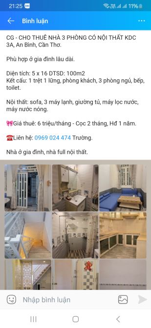 Nhà 100m2 3 phòng có nội thất kdc 3A - 1