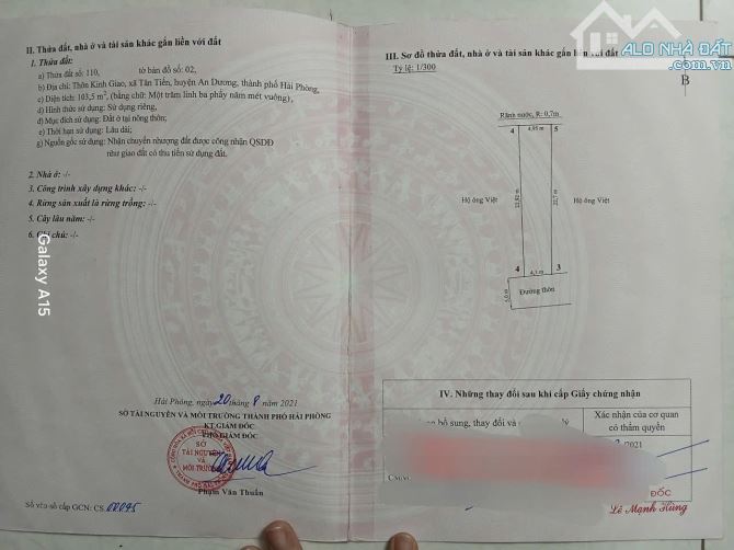 Bán 103,5 m2 đất Kinh Dao Tân Tiến An Dương - 1