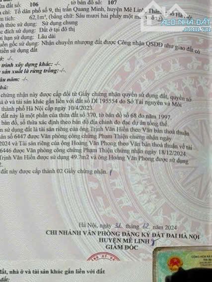 Cần tiền bán Lô đất 62,1m2 thổ cư tại Quang Minh, Mê Linh, Hà Nội - 3
