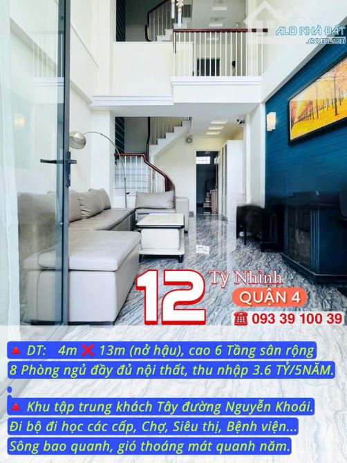 NHÀ KẾ QUẬN 1- DÒNG TIỀN 3.6 TỶ/5NĂM- CAO 6 TẦNG 8 PHÒNG ĐỦ NỘI THẤT- NGUYỄN KHOÁI QUẬN - 4
