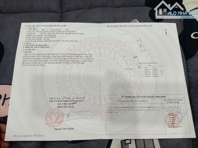 bán đất mặt tiền hẻm 4 đường 100A cầu xây , P. Tân Phú, Quận 9 - DT : 57m2 ngang 4x14.4