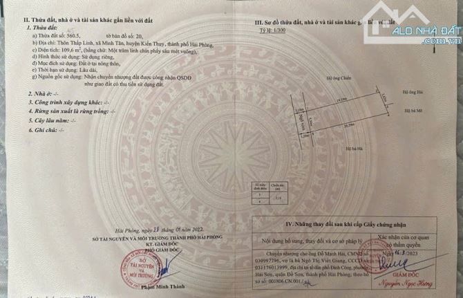 Bán đất Thấp Linh - Minh Tân - Kiến Thụy - Hải Phòng