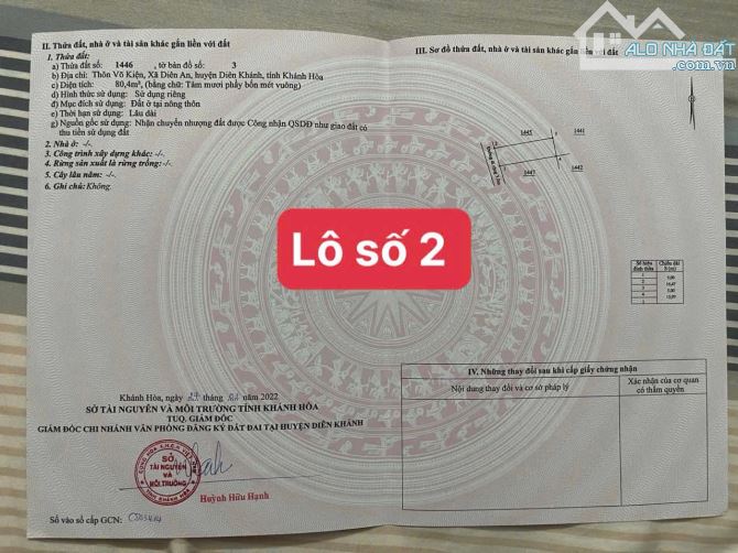 CẦN BÁN SỔ FULL THỔ- Đường bê tông 3m Diên An