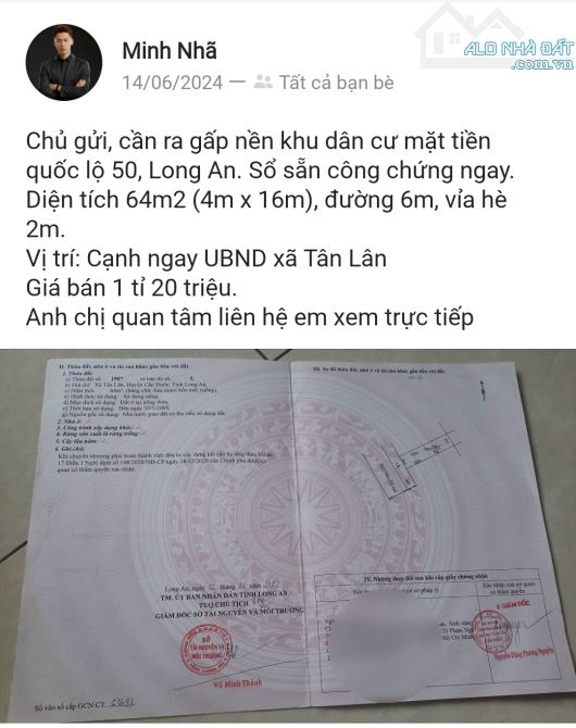 Đất nền mặt tiền quốc lộ 50, chủ kẹt cứng bán nhanh 700tr trả lãi ngân hàng