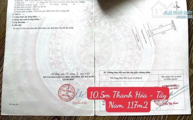 Chủ gởi bán đất đường 10,5m Thanh Hóa - Hòa Xuân - Hướng Tây Nam