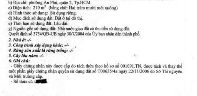 Bán khuôn đất đẹp trong khu AN PHÚ NEW CITY, P. An Phú, Q2. DT 210m2. Giá 41 tỷ TL